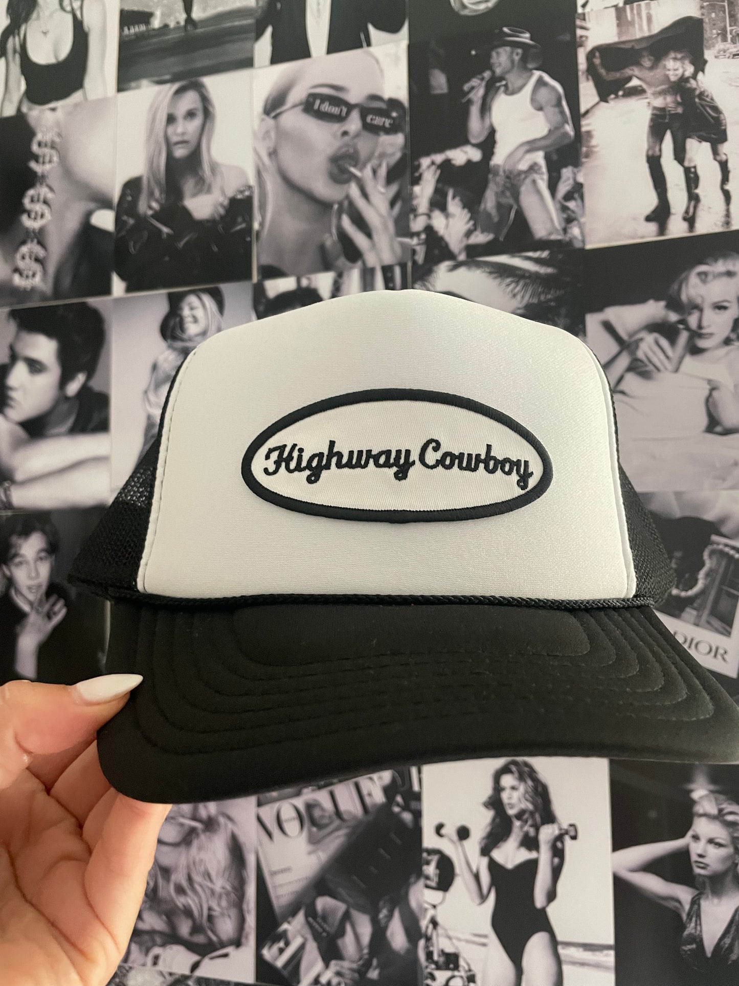Highway Cowboy Patch Hat- White and Black