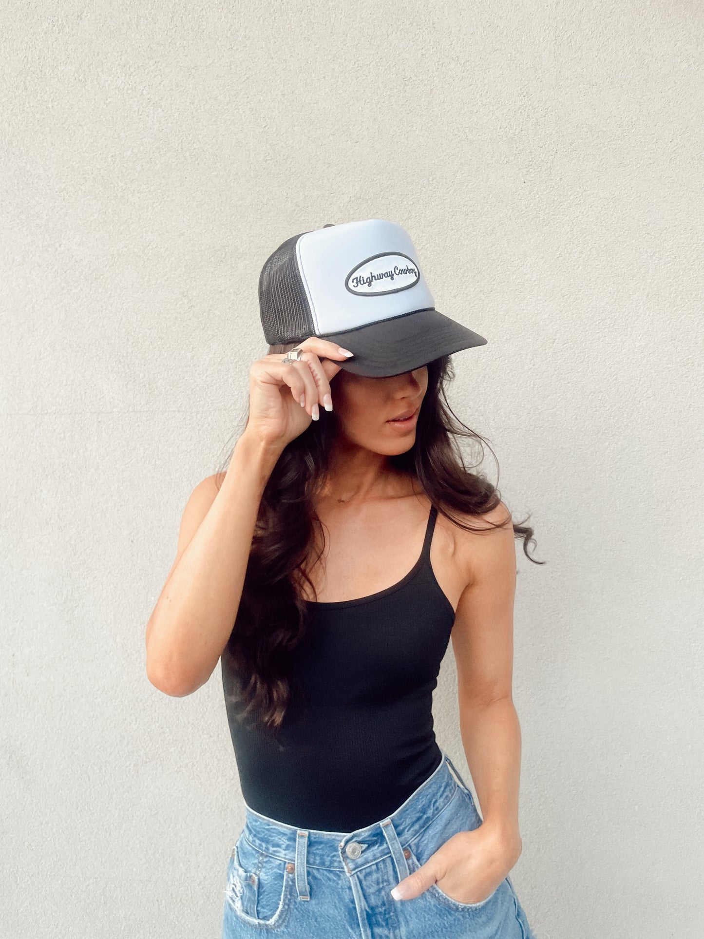 Highway Cowboy Patch Hat- White and Black
